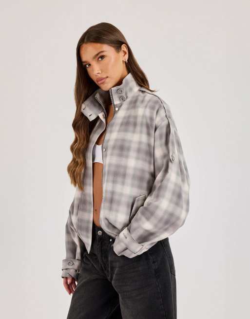 Cernucci Check funnel neck jacket in grey, 2 of 4