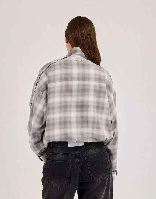 Cernucci Check funnel neck jacket in grey, 3 of 4