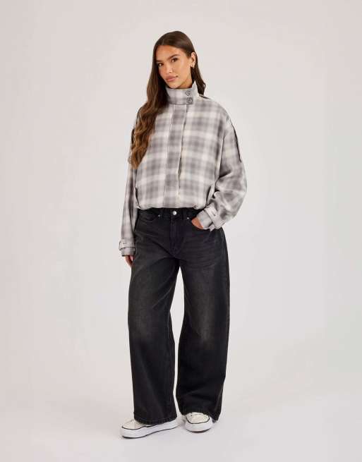 Cernucci Check funnel neck jacket in grey, 4 of 4