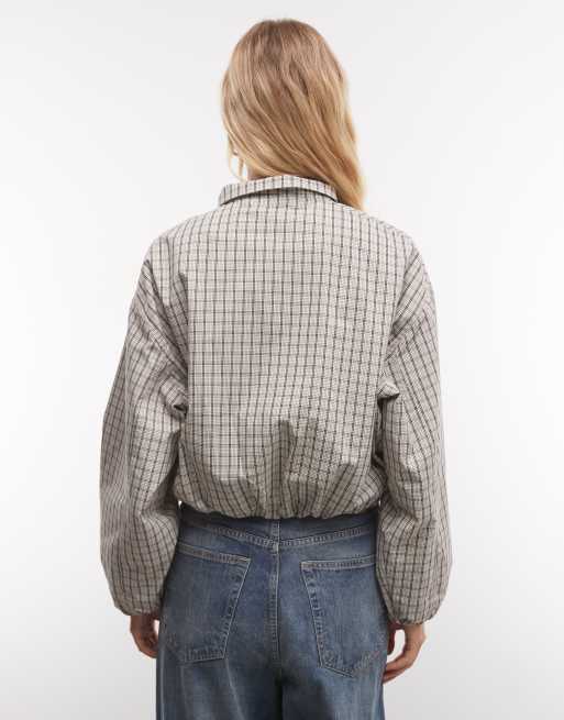 Cernucci check funnel neck jacket in taupe, 4 of 4