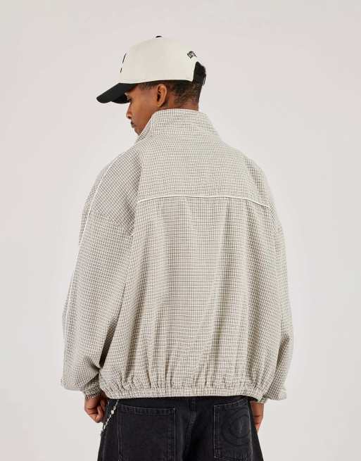 Cernucci Check funnel neck track jacket with piping in beige, 3 of 3
