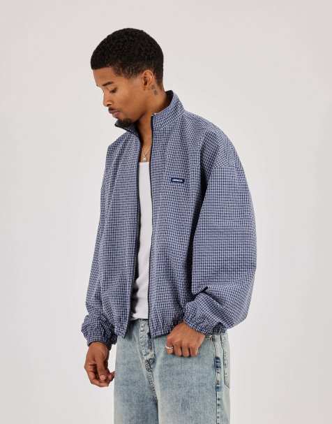 Cernucci Check funnel neck zip jacket in blue - view 1