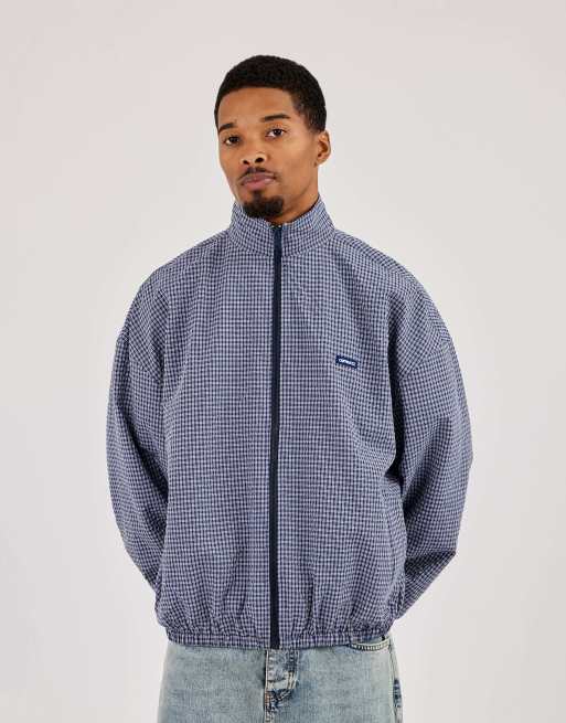 Cernucci Check funnel neck zip jacket in blue, 2 of 4