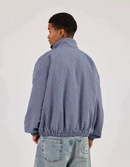 Cernucci Check funnel neck zip jacket in blue, 3 of 4