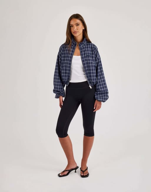 Cernucci Check funnel neck zip jacket in blue, 2 of 4
