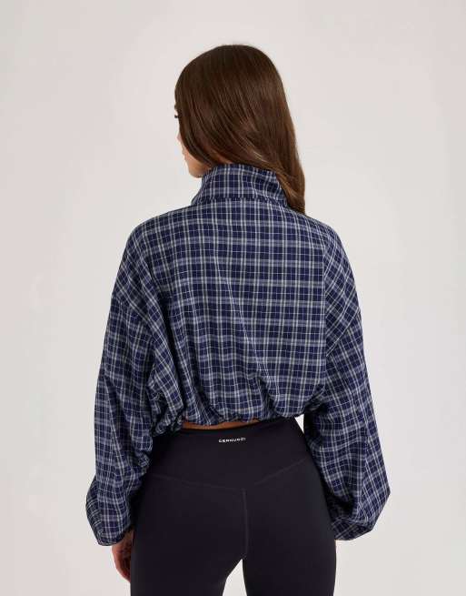 Cernucci Check funnel neck zip jacket in blue, 4 of 4