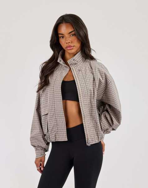 Cernucci Check nylon funnel neck jacket in beige - view 1