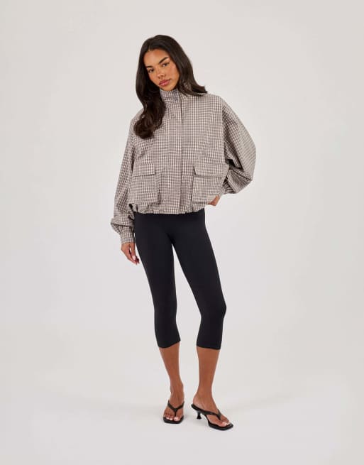 Cernucci Check nylon funnel neck jacket in beige, 4 of 4