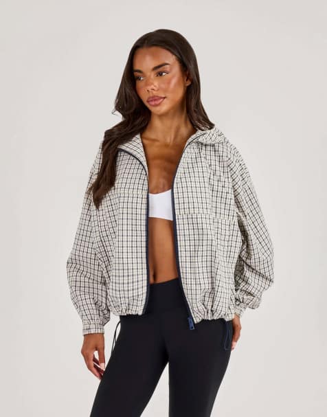 Cernucci Check nylon zip hooded jacket in ecru - view 1