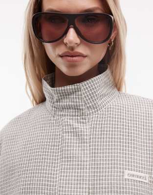 Cernucci Check Twill Funnel Neck Jacket Co-ord In Gray