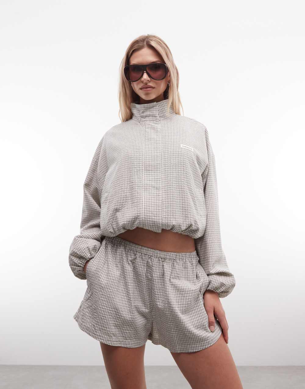 Cernucci check twill funnel neck jacket co-ord