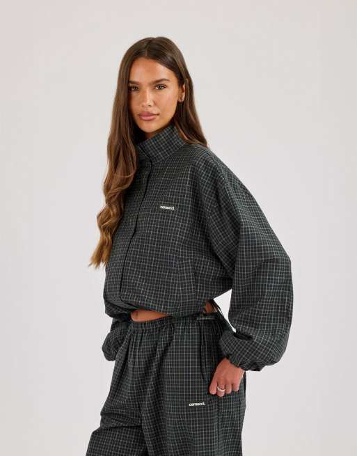 Cernucci Check twill funnel neck jacket in green, 2 of 4