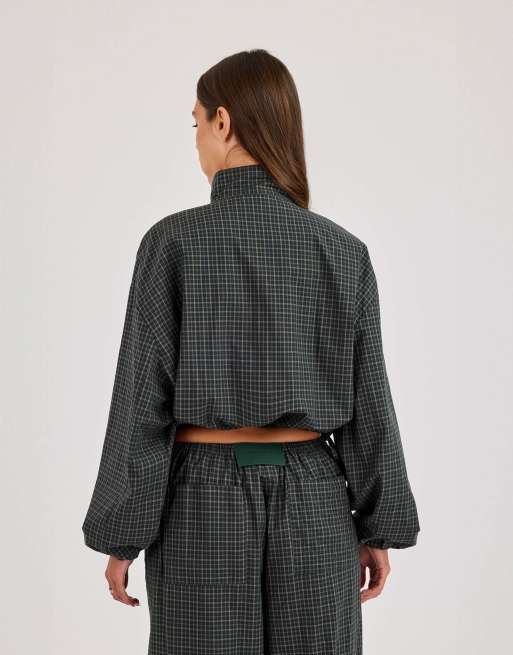 Cernucci Check twill funnel neck jacket in green, 3 of 4