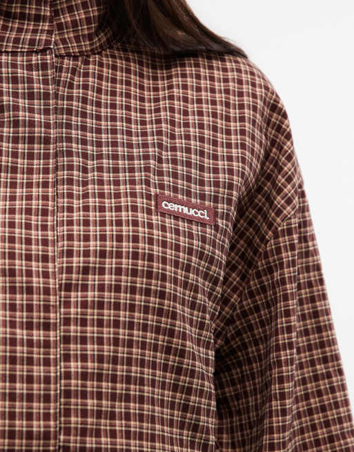 Cernucci check twill funnel neck jacket in red, 2 of 4
