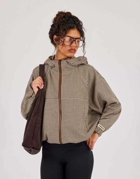 Cernucci Check twill hooded jacket in brown - view 1