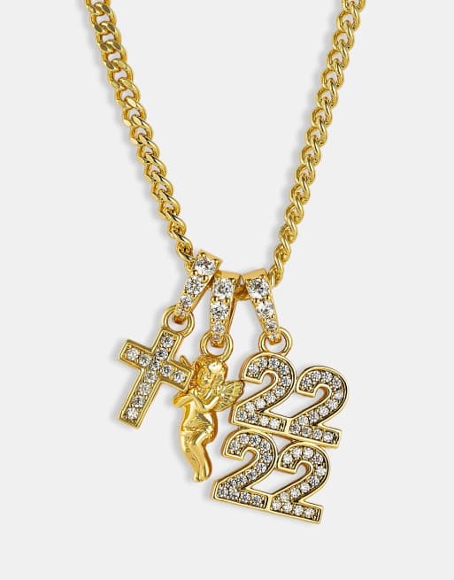 Cernucci Cherub triple motif 12mm necklace in gold, 2 of 4