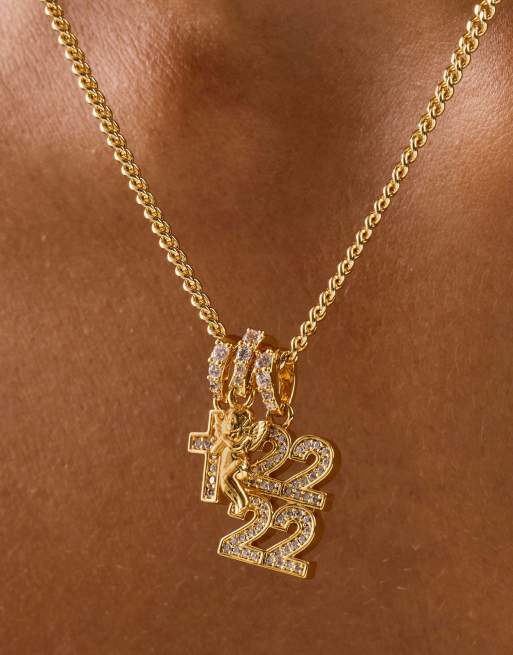 Cernucci Cherub triple motif 12mm necklace in gold, 3 of 4
