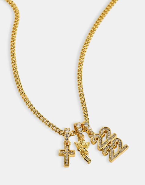 Cernucci Cherub triple motif necklace - 12mm - gold in gold - view 1