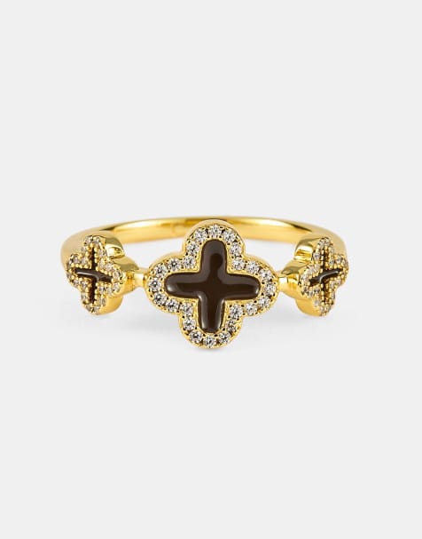 Cernucci Chocolate triple motif ring - 10mm in gold - view 1