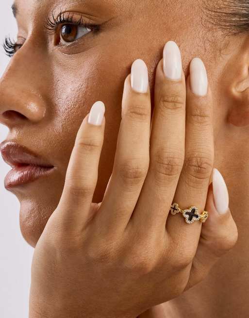 Cernucci Chocolate triple motif ring - 10mm in gold, 2 of 3