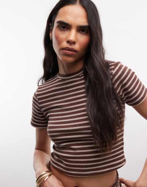 Cernucci – Chokladbrun, mjuk crop top med dubbla ränder, del av set - view 1