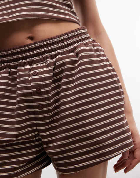 Cernucci – Chokladbruna, mjuka shorts i boxerstil med dubbla ränder, del av set - view 1