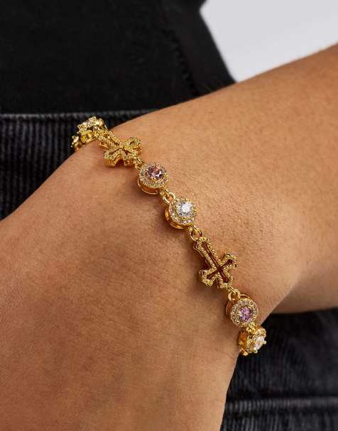 Cernucci Circle cz & cross outline multigem bracelet - 6mm - gold in gold - view 1