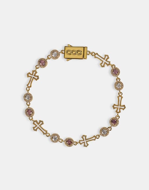 Cernucci Circle cz & cross outline multigem bracelet - 6mm - gold in gold, 2 of 4