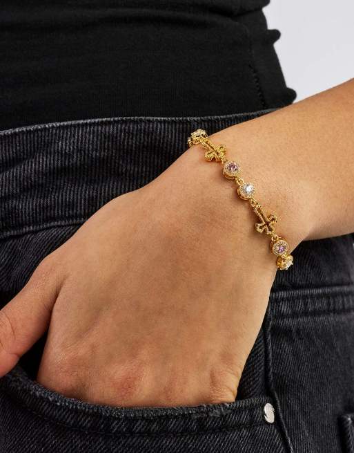 Cernucci Circle cz & cross outline multigem bracelet - 6mm - gold in gold, 3 of 4
