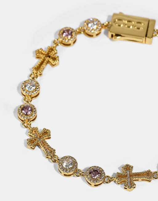 Cernucci Circle cz & cross outline multigem bracelet - 6mm - gold in gold, 4 of 4