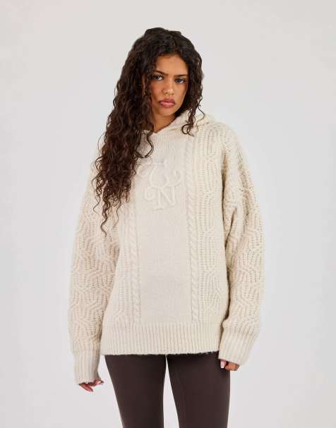 Cernucci Cn cable knit oversized hoodie in ecru - view 1