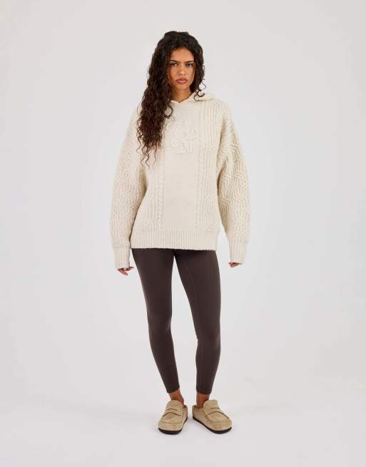 Cernucci Cn cable knit oversized hoodie in ecru, 4 of 4