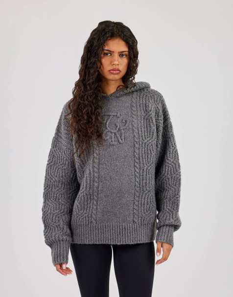 Cernucci Cn cable knit oversized hoodie in grey - view 1
