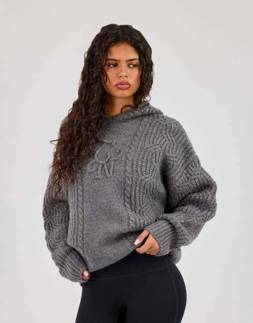 Cernucci Cn cable knit oversized hoodie in grey, 2 of 4