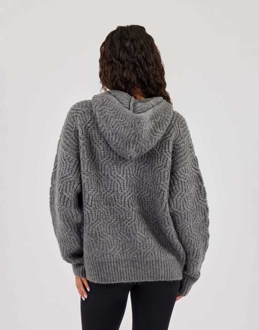 Cernucci Cn cable knit oversized hoodie in grey, 3 of 4