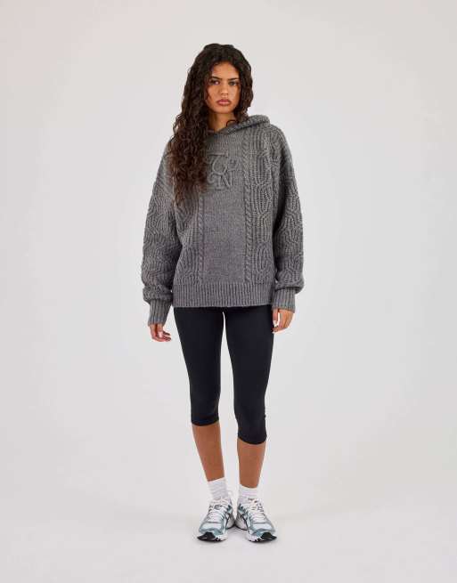 Cernucci Cn cable knit oversized hoodie in grey, 4 of 4