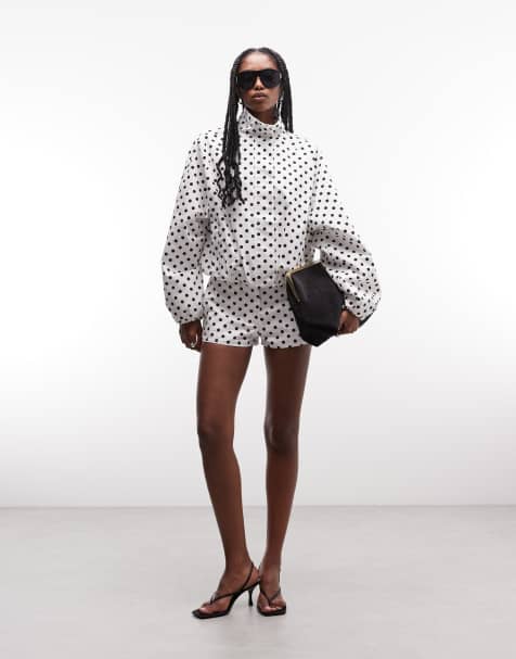 Cernucci - Conjunto blanco de pantalones cortos y chaqueta con cuello alzado y estampado de lunares - view 1