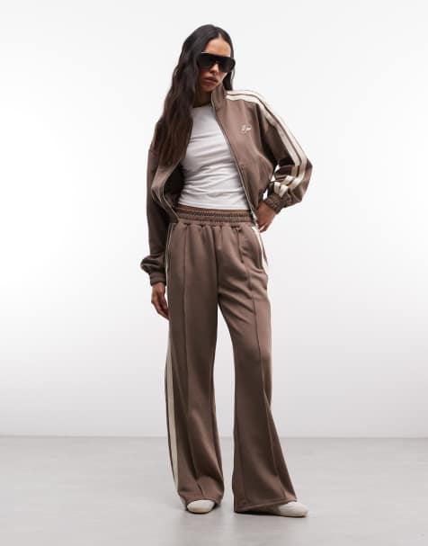 Cernucci - Conjunto marrón topo de pantalones de chándal de pernera ancha y chaqueta con cremallera y cinta - view 1