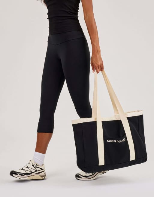 Cernucci Contrast embroidered tote bag in black, 2 of 3