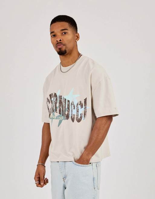 Cernucci Cracked Cernucci star print boxy t-shirt in beige, 2 of 4
