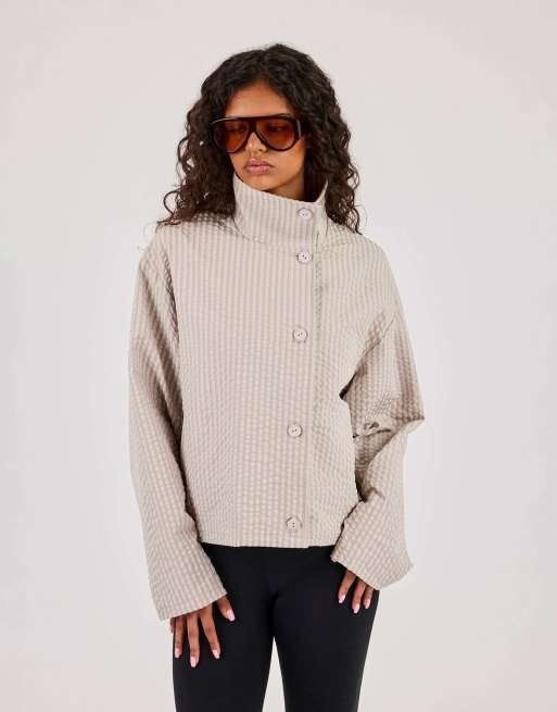 Cernucci Crinkle check nylon jacket in beige, 2 of 5
