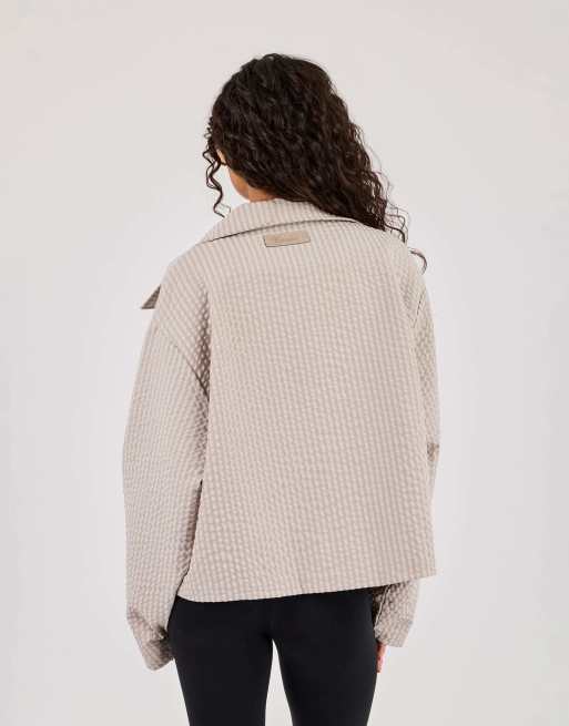 Cernucci Crinkle check nylon jacket in beige, 3 of 5