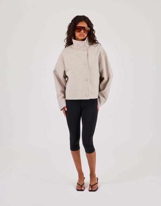 Cernucci Crinkle check nylon jacket in beige, 4 of 5