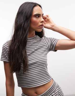 Crop top d'ensemble doux au toucher à doubles rayures - Gris M