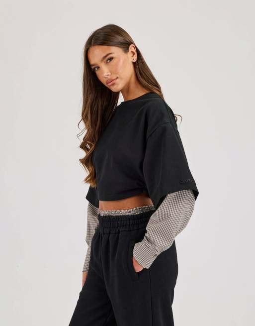 Cernucci Cropped oversized t-shirt with layered shirt in black, 2 of 4