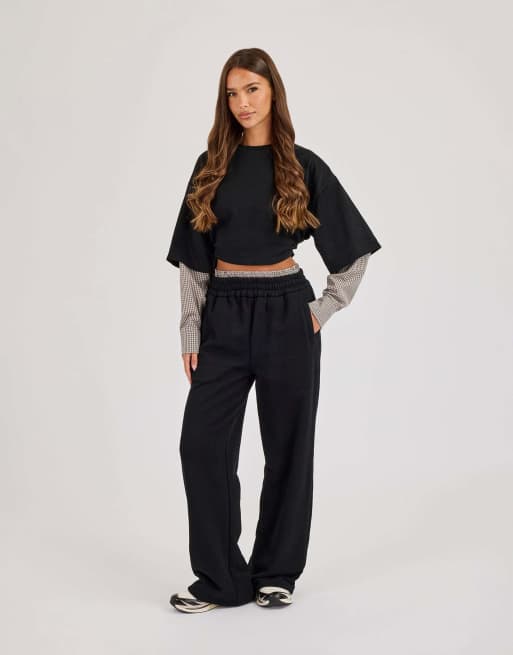 Cernucci Cropped oversized t-shirt with layered shirt in black, 4 of 4