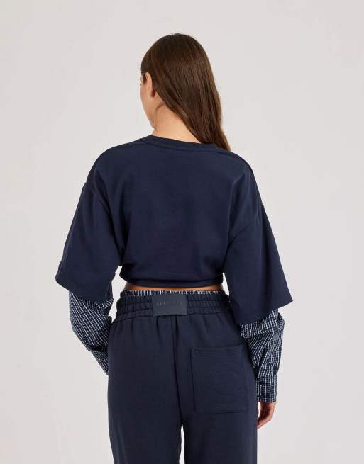 Cernucci Cropped oversized t-shirt with layered shirt in blue, 3 of 4