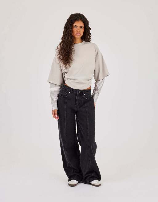 Cernucci Cropped oversized t-shirt with layered shirt in grey, 3 of 4