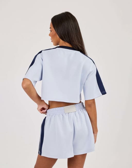 Cernucci cropped short sleeve football top in blue, 3 of 4
