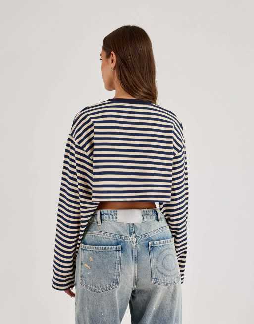 Cernucci Cropped striped tab t-shirt in blue, 2 of 4